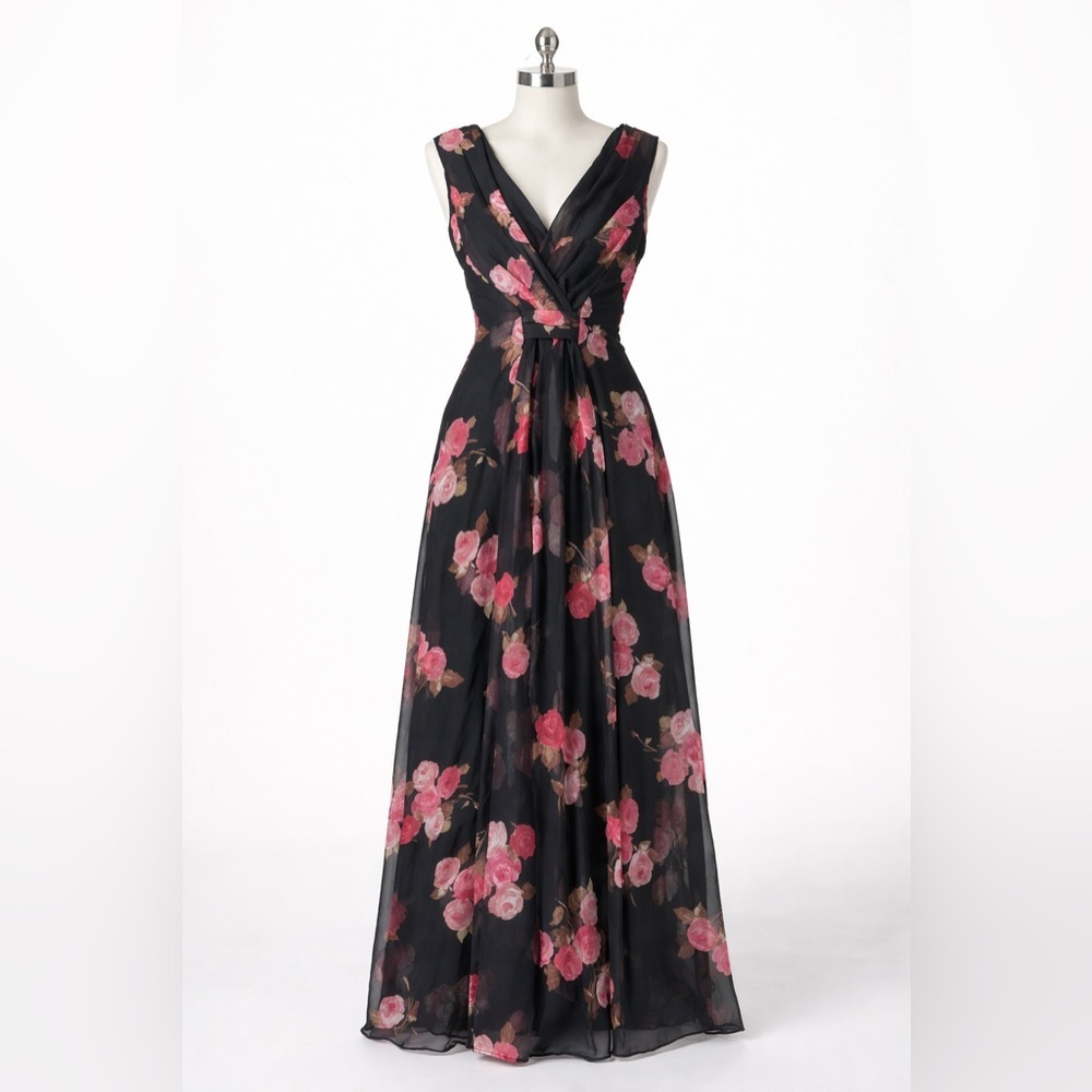 NWT Vintage Scott McClintock Black Floral Maxi Dress Pink Roses Romantic 90s | 8